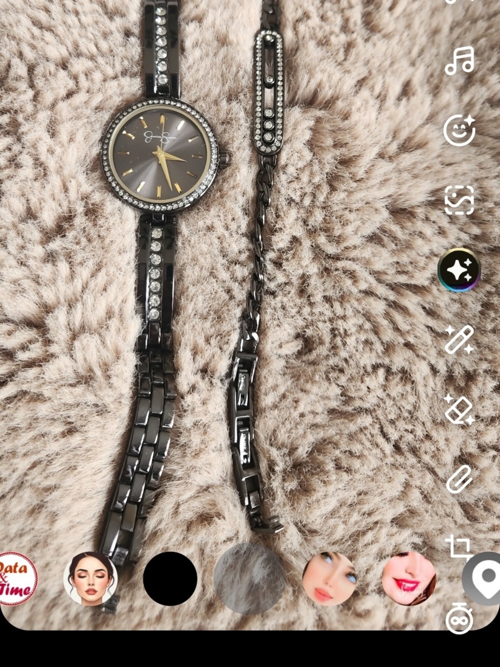 Gunmetal Crystal Accent Women's Watch and Bracelet Set
